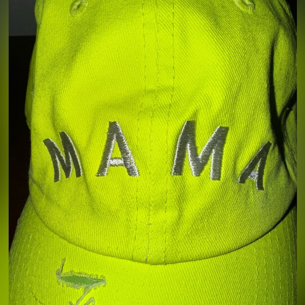 Neon Yellow MAMA Distressed Baseball Cap – Adjustable NWT - Picture 6 of 7